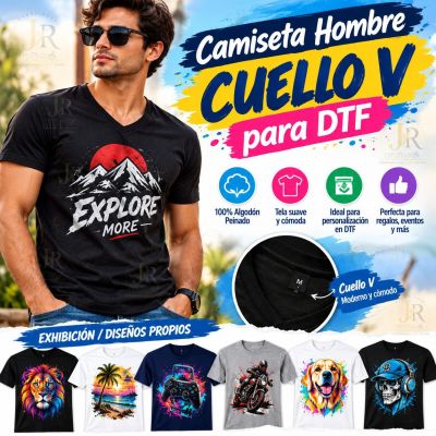 Camiseta Hombre Cuello V para DTF