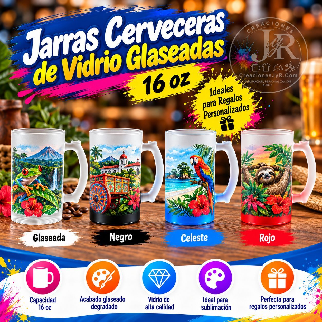 Jarras Cerveceras de Vidrio Glaseadas 16oz