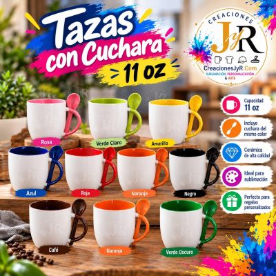 Tazas de Color con Cuchara 11oz