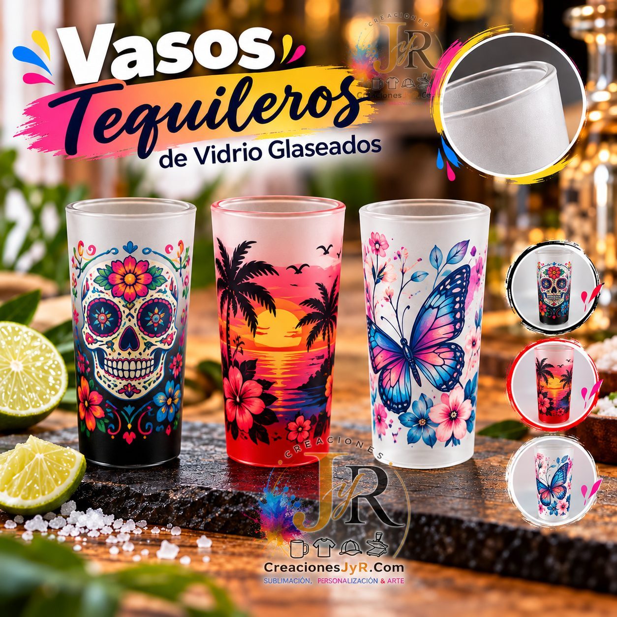 Vasos Tequileros de Vidrio Glaseados 3oz