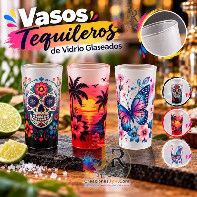 Vasos Tequileros de Vidrio Glaseados 3oz
