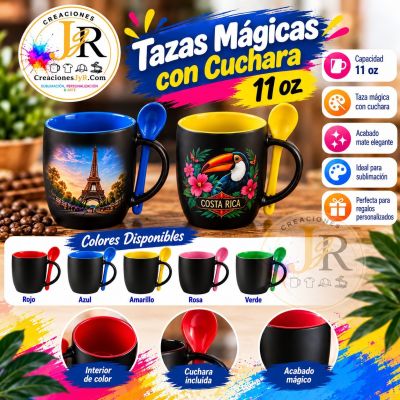 Tazas Mágicas con Fondo de Color y Cuchara 11oz